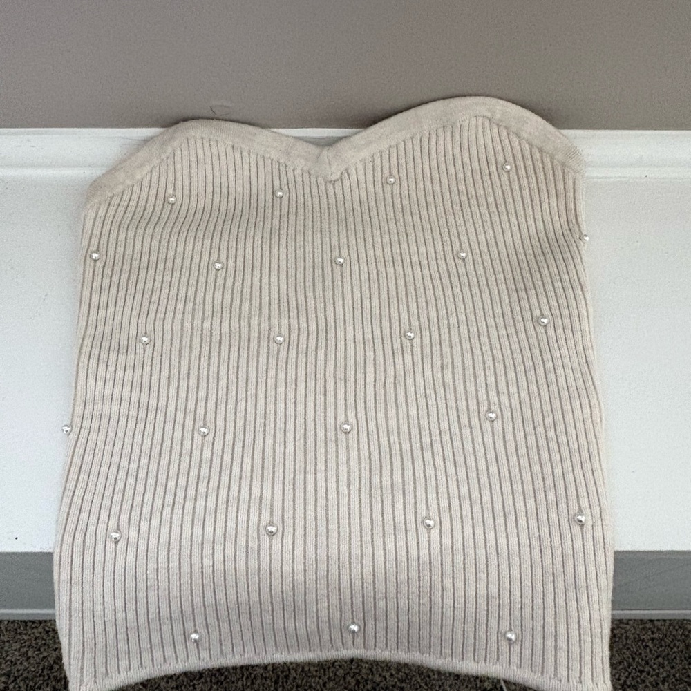 Aerie Cream Tube top with Pearl Details